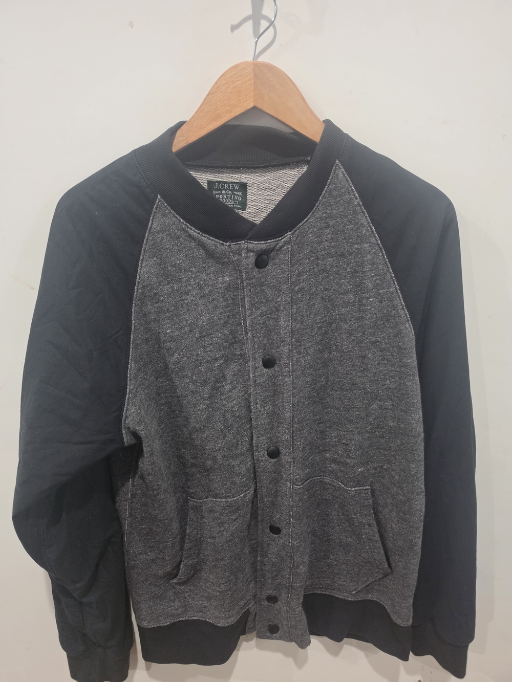 J. Crew Men’s Two-Tone Gray Front with Black Sleeves Bomber Jacket Size L